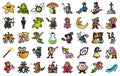 Cartoon illustration of Colored cute 40 Fairy tail icons set. Set of Fantasy Related Vector Line Icons.