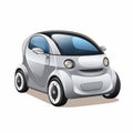 A cartoon illustration of a compact silver car parked on a plain background during daytime Royalty Free Stock Photo