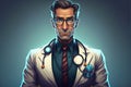 Cartoon illustration of a cool male caucasian doctor smiling