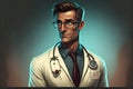 Cartoon illustration of a cool male caucasian doctor smiling