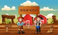 Cowboy wild west cartoon with meerkats in the farm