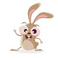 Funny cartoon illustration of a crazy rabbit greeting