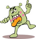 Cartoon illustration of a crazy virus or bacteria dancing and mocking