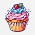 Cartoon Illustration of Cupcakes with Transparent Background, Suitable for Stickers and T-Shirt Designs. Generative AI