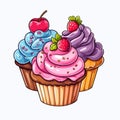 Cartoon Illustration of Cupcakes with Transparent Background, Suitable for Stickers and T-Shirt Designs. Generative AI