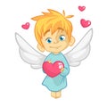 Cartoon illustration of Cupid character for St Valentine`s Day isolated on white. Vector Royalty Free Stock Photo