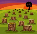 Cartoon illustration of cut forest and last tree