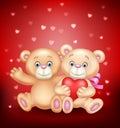 Cartoon illustration of cute couple of teddy bear hugging heart