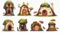 Cartoon illustration of cute fairytale houses isolated on white background. Modern illustration of fantasy tree stump Royalty Free Stock Photo
