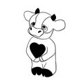 Cow in love with heart black lines white background