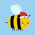 Cartoon illustration of a cute happy festive bee with a Santa hat Royalty Free Stock Photo