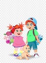 Festive clip art of boy, girl and baby for greeting card.