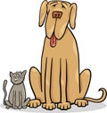 Small cat and big dog cartoon illustration Royalty Free Stock Photo