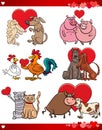 Valentine cartoon illustration love set with animals Royalty Free Stock Photo