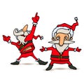 Cartoon illustration of dancing Santa Claus in various poses