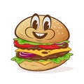 Cartoon illustration of a delicious burger with happy face