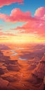 Vibrant Cartoonish Sunset Landscape On Top Of A Canyon