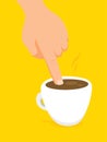 Man dipping his finger in hot coffee