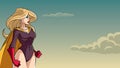 Superheroine Side Profile Sky Background