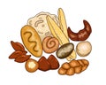 set of bread products.