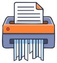 Cartoon illustration of a document being shredded by an office shredder Royalty Free Stock Photo