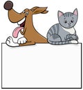 Cartoon dog and cat with blank card graphic design Royalty Free Stock Photo