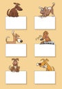 cartoon dogs and puppies with cards design set