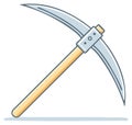 Cartoon illustration of a double bladed pickaxe tool for digging and mining with wooden handle and sharp metal blades Royalty Free Stock Photo