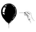 Cartoon Illustration or Drawing of Hand with Needle or Pin Popping Balloon