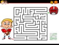 Cartoon maze activity with boy and football