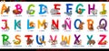 Spanish alphabet with cartoon animals set