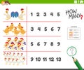Counting activity with cartoon farm chicken characters