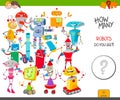 Counting cartoon robots educational game Royalty Free Stock Photo