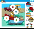 Match pieces game with cartoon ships and vehicles characters