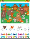 Counting and adding game with cartoon animals Royalty Free Stock Photo