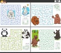 maze activities set with cartoon bears animal characters