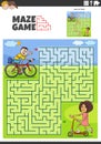 maze activity with cartoon boy on a bike girl on a scooter Royalty Free Stock Photo