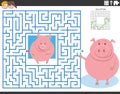 Maze game with cartoon adult pig and cute little piglet