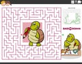 Maze game with cartoon turtle going to school