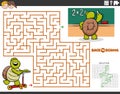 Maze game with cartoon turtle riding a scooter to school