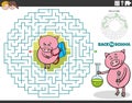 Maze game with cartoon piglet pupil going to school