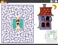 Maze game with cartoon ghost and haunted house