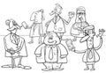 Cartoon elder people or seniors characters coloring page