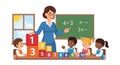Elementary School Math Class with Teacher and Students Cartoon Royalty Free Stock Photo