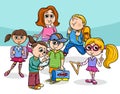 Cartoon elementary school children group