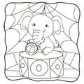 Cartoon illustration elephant playing ball at the circus coloring book or page for kids Royalty Free Stock Photo