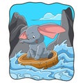 Cartoon illustration elephant pulling wood