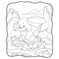 Cartoon illustration elephant pulling wood floating in the river book or page for kids