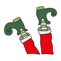 Cartoon illustration with elf legs feet. Christmas elf feet, vector illustration. Cute elves legs, boots, socks. Santa helpers sho