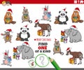 One of a kind game with cartoon animals with Christmas gifts Royalty Free Stock Photo